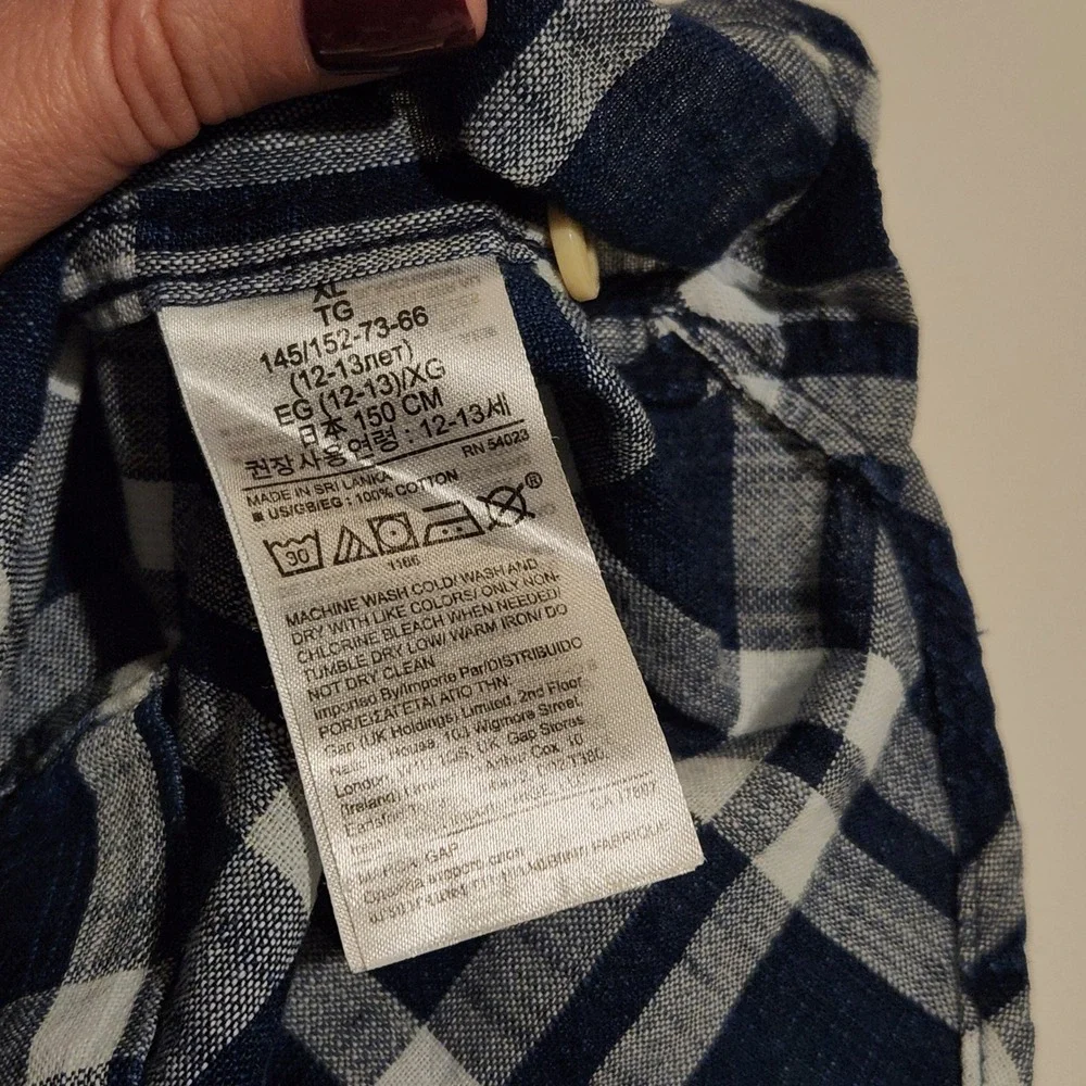 Gap Kids Long Sleeve Plaid Button‎ Up Shirt Blue White Size XL 12 NWT